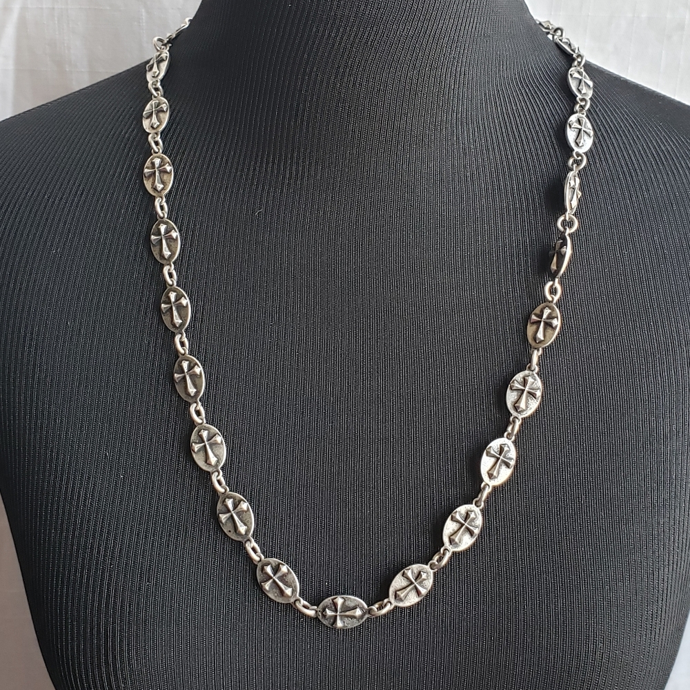 Stigma Oxidized Silver Tone Cross Chain